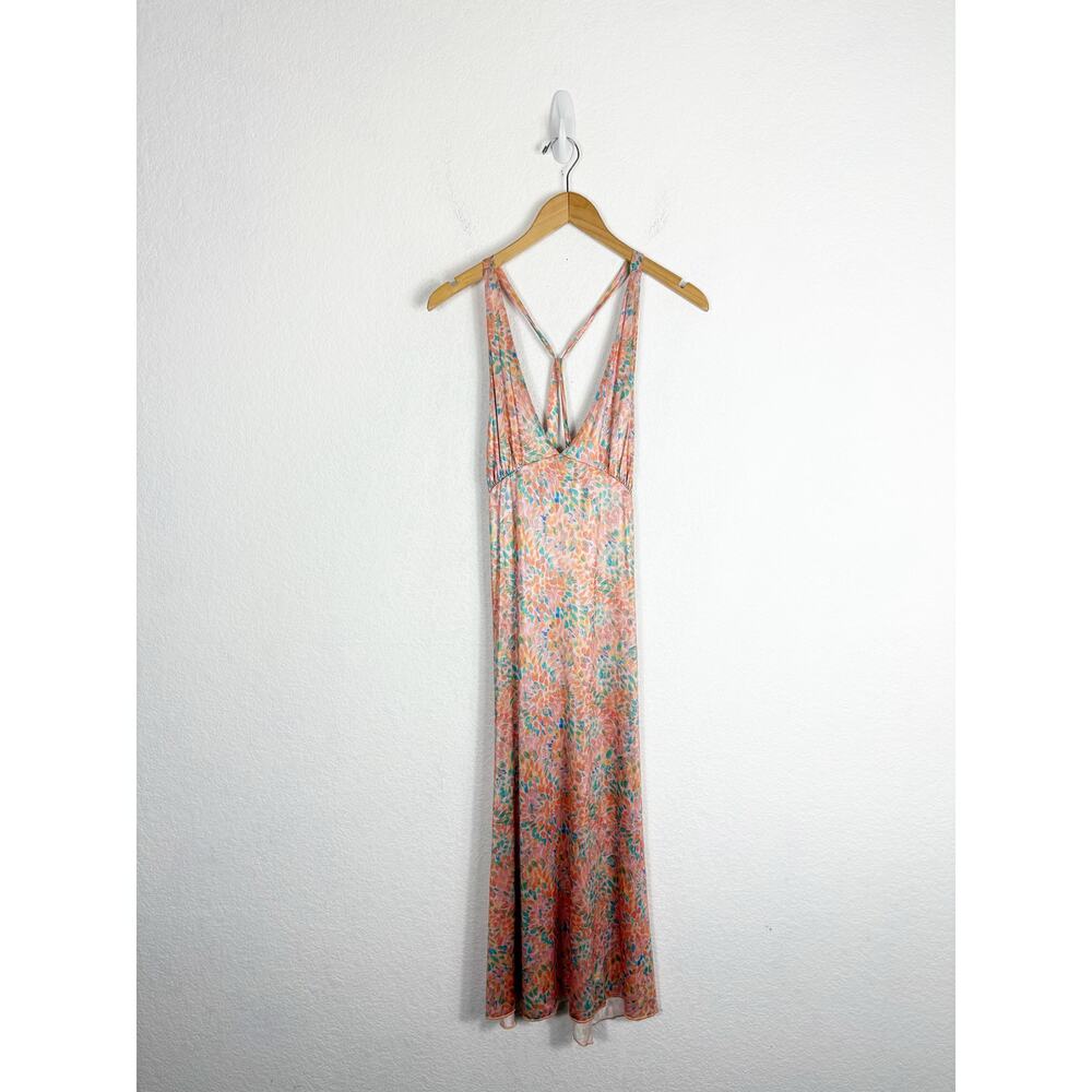 Free People Nowhere To Be Slip Dress Medium Midi Coral Floral Stretch Satin - Picture 3 of 14